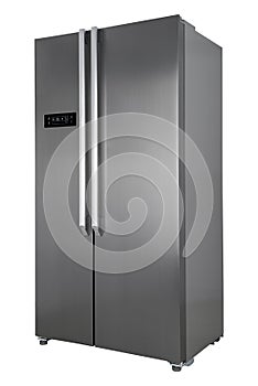 Refrigerator Isolated on White Background. Modern Kitchen and Domestic Major Appliances