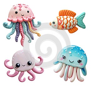 Refrigerator magnets decoration set. Funny kawaii sea collection