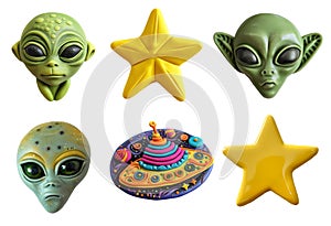 Refrigerator magnets decoration set. Space art collection