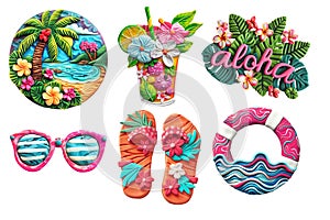 Refrigerator magnets decoration set. Surf, Beach, vacation, tropical life set