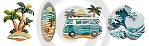 Refrigerator magnets decoration set. Surf, Beach, vacation, tropical life set