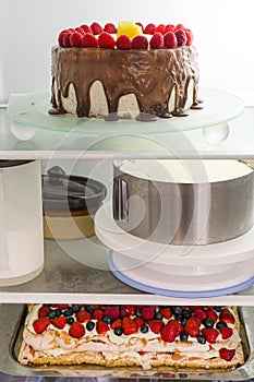 Refrigerator Shelves with Prepared Cakes