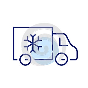 Refrigerator truck. Frozen goods distribution. Supermarket delivery and logistics. Pixel perfect icon
