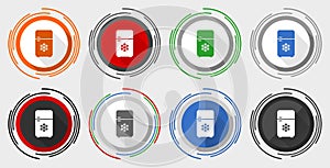 Refrigerator vector icons, fridge, cooler vector icons, set of colorful web buttons in eps 10