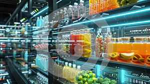 Refrigerators different types of supermarket fledges photo, mock-up, planogram. Suitable for presenting new products