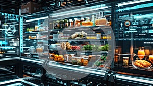 Refrigerators different types of supermarket fledges photo, mock-up, planogram. Suitable for presenting new products