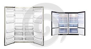 Refrigerators with open door isolated