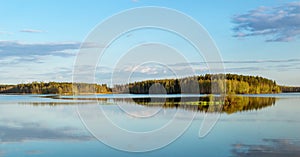 Reftinskaya reservoir with island in summer,