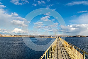 Reftinskaya reservoir with island in summer,