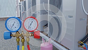 Refueling the air conditioner with freon. 3d rendering