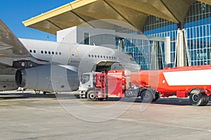 Refueling airplane , aircraft maintenance fuel at the airport.