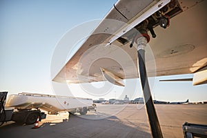 Refueling of airplane at airport