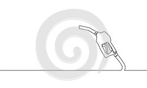 Refueling gas gun dispenser single continuous line art. Petrol industry business car diesel pump refuel headline