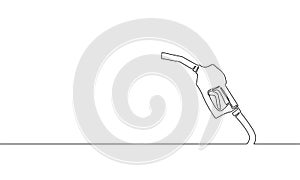 Refueling gas gun dispenser single continuous line art. Petrol industry business car diesel pump refuel headline photo