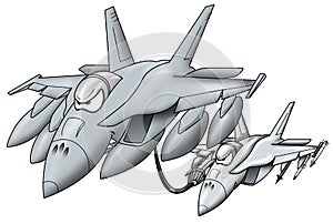 Refueling military jet giving fuel to a fighter jet cartoon graphic