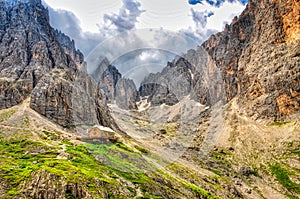 Refuge in the dolomites, alp hut, langkofel in south tyrol, val gardena. wonderful mountain world-