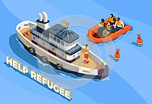 Refugee Boat Isometric Background