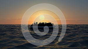 Refugees on a big rubber boat in the middle of the sea that require help