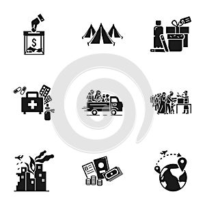 Refugees help icon set, simple style