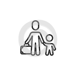 Refugees helping line icon