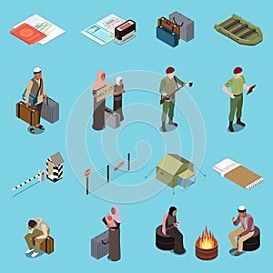 Refugees And Immigrants Isometric Set