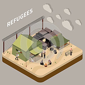 Refugees Isometric Composition