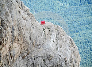 Refugio bivaco on a rocky peak of Apennine Mountain Range photo