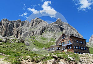 Refugio hutte restaurant in the Alps photo