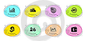 Refund commission, Sallary and Banking money icons set. Dollar wallet, Cashback and Graph chart signs. Vector photo