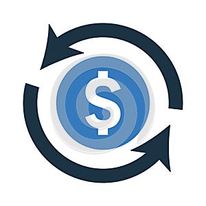 Refund, revert, back payment icon. Rounded blue color vector