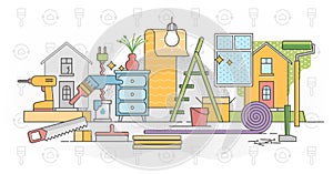 Refurbish home process vector illustration in flat colorful outline concept