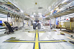 Refurbishment of an airplane in a hangar. photo