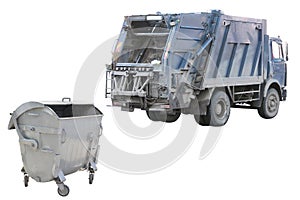 Refuse bin and garbage truck