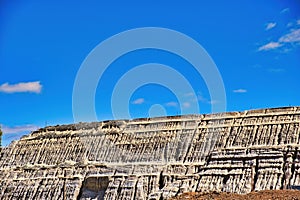 Refuse dump of a gold mine is eroded in abstract patterns