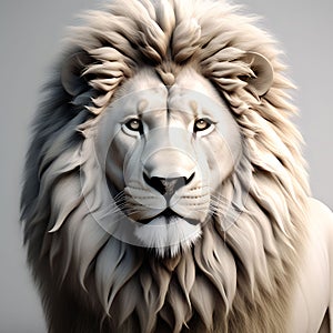 Regal 3D Render: Lion in Striking Detail on a White Background