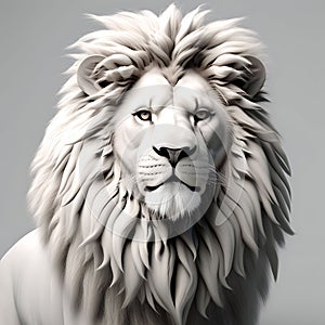 Regal 3D Render: Lion in Striking Detail on a White Background