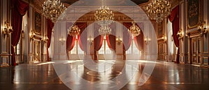 Regal Ballroom Elegance with Opulent Chandeliers. Concept Elegant Ballroom Decor, Opulent