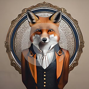A regal fox in majestic attire, posing for a portrait with a dignified stance3