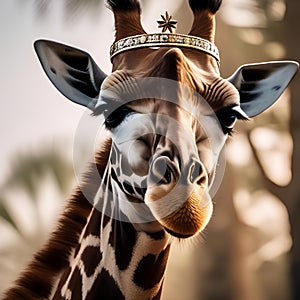 A regal giraffe in a royal robe and crown, presiding over an animal kingdom2