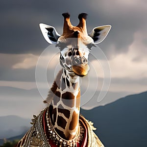 A regal giraffe in a royal robe and crown, presiding over an animal kingdom3