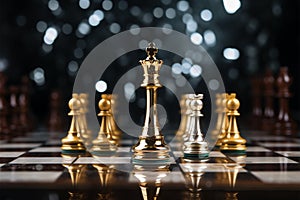 Regal gold chess king faces off against silver adversary strategically photo