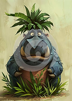 The Regal Hippo King: A Tropical Avatar with a Pompous Plant Hea