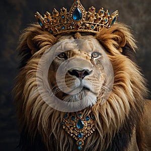 a regal lion king with a majestic golden crown photo