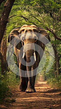 A regal and majestic elephant, its massive form dwarfing the trees around it