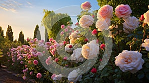 Regal Roses Reverie: A Meticulously Crafted Classic English Rose Garden, an Ode to Nature\'s Majestic Beauty - AI Generative