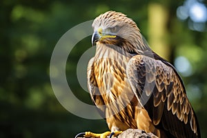 Regal Watcher, A Majestic Raptor Perched Gracefully on a Birch Branch, Surveying Its Realm