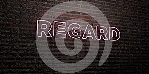 REGARD -Realistic Neon Sign on Brick Wall background - 3D rendered royalty free stock image