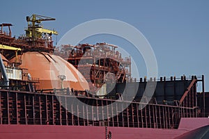 regasifier ship LNG Liquified Natural Gas tanker anchored in Genoa Harbor, Italy