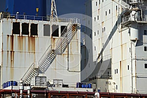 regasifier ship LNG Liquified Natural Gas tanker anchored in Genoa Harbor, Italy