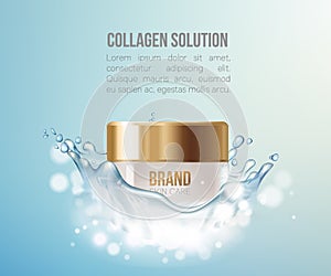 Regeneration cream.Water. Coenzyme Q10. Collagen Serum and Vitamin Background Concept Skin Care Cosmetic.Container photo